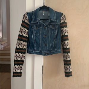 Distressed free people denim jacket